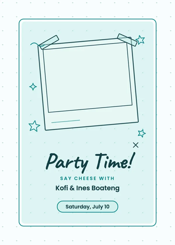 Polaroid — Photo Party party invitation with a photo window
