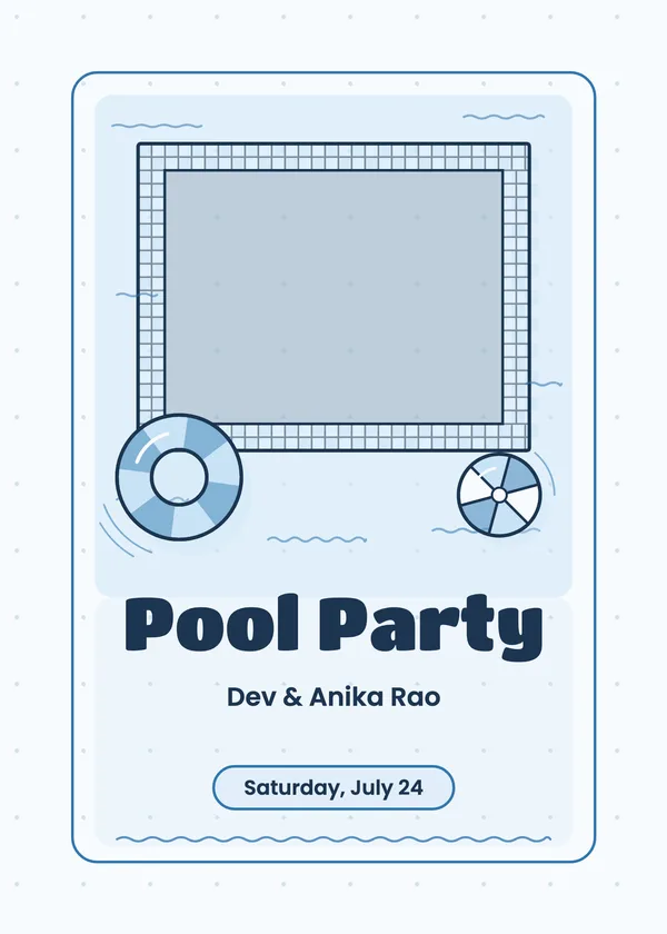 Float & Photo — Pool Party party invitation with a photo window