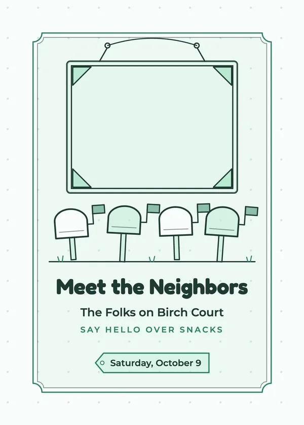 Meet the Neighbors — Block Party party invitation with a photo window
