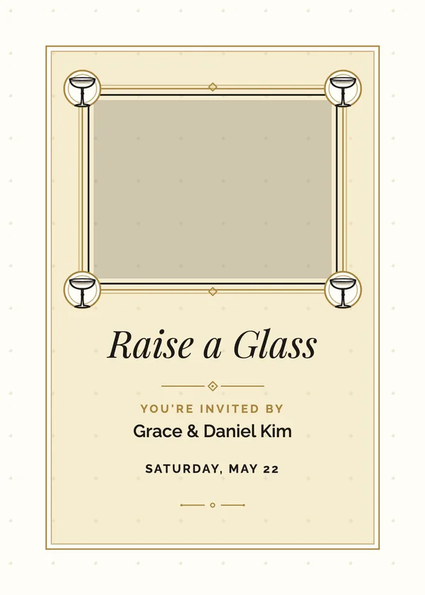 Gilded Photo — Champagne Celebration party invitation with a photo window