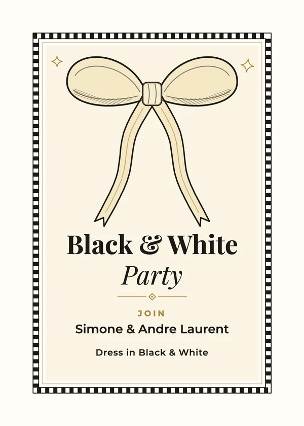 Striped Bow — Black & White Party party invitation