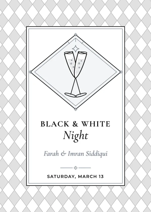 Harlequin — Black & White Party party invitation