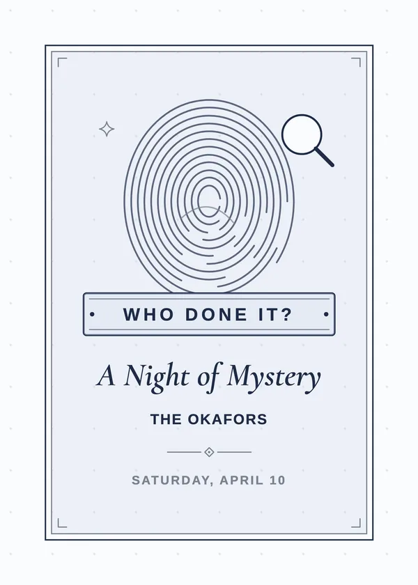 A Night of Mystery — Murder Mystery party invitation