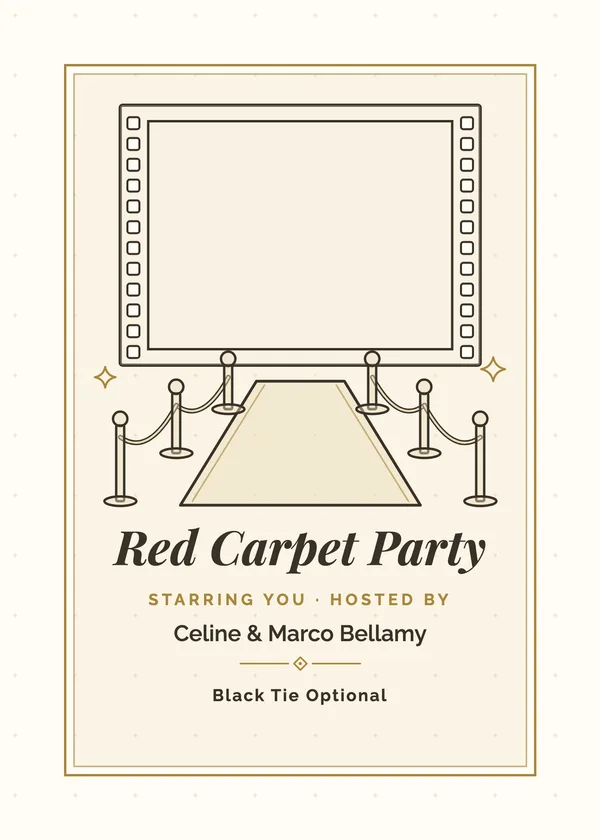 Red Carpet Party — Movie Night & Red Carpet party invitation with a photo window