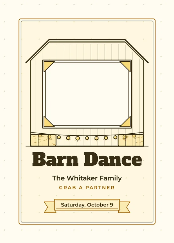Barn Dance — Western Hoedown party invitation with a photo window