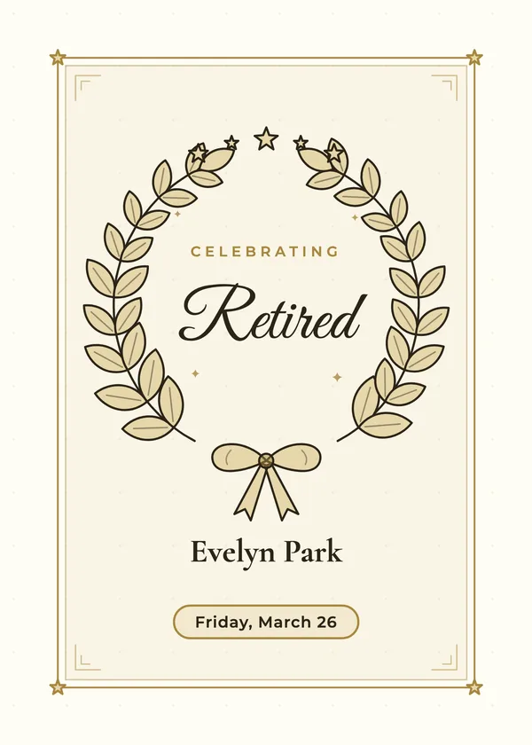 Gold Laurel — Black & Gold retirement invitation