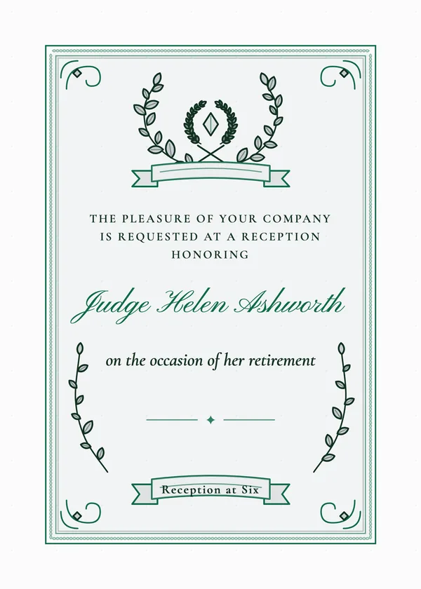 Engraved Reception — Formal Ceremony & Reception retirement invitation