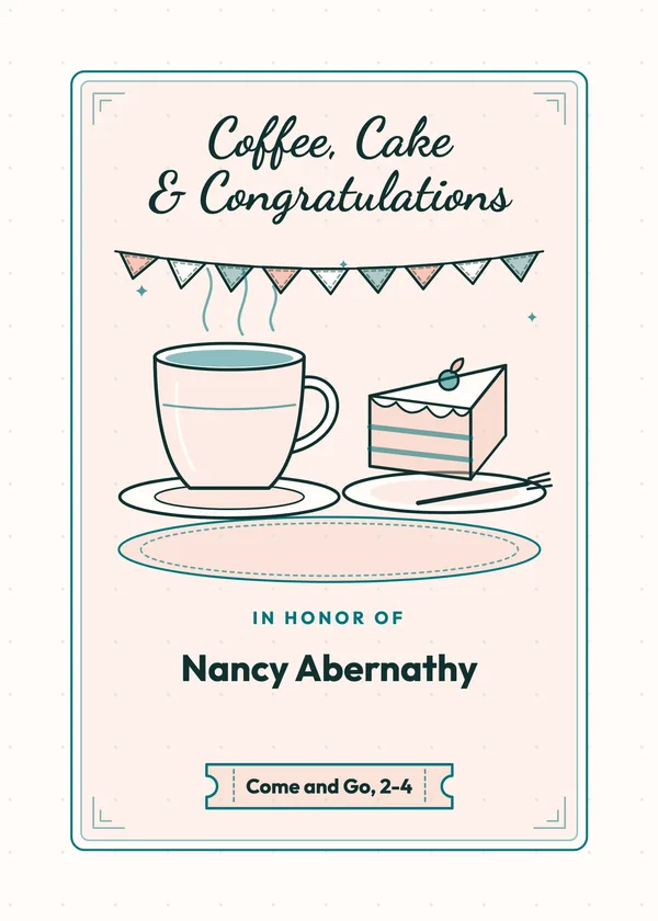 Coffee, Cake & Congratulations — Luncheon & Dinner retirement invitation