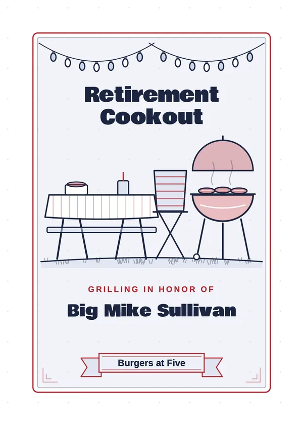Retirement Cookout — Backyard Cookout & BBQ retirement invitation