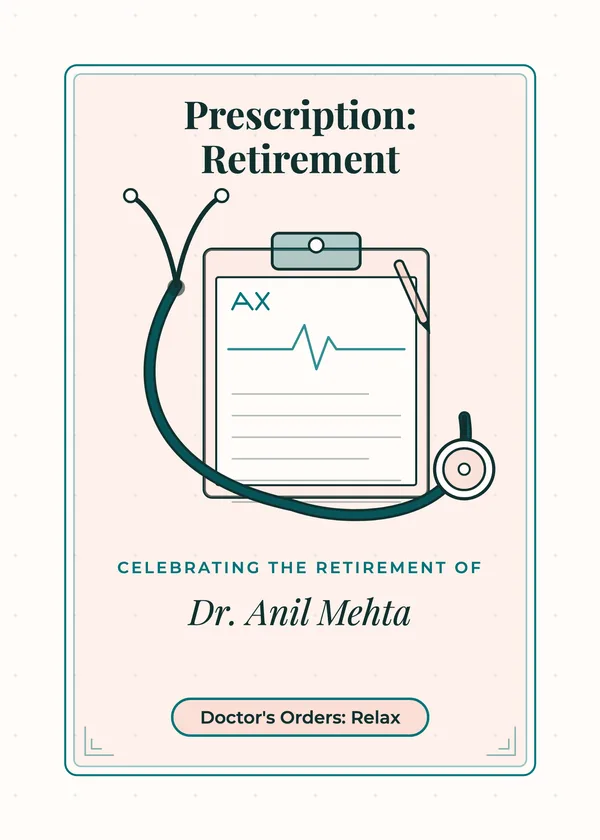 Prescription: Retirement — Doctor, Nurse & Pharmacy retirement invitation