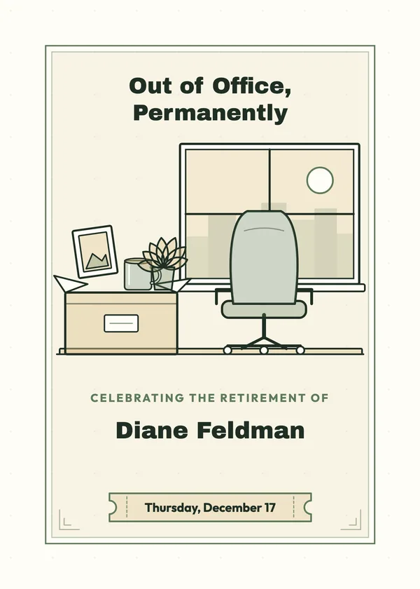 Out of Office, Permanently — Office & Coworkers retirement invitation