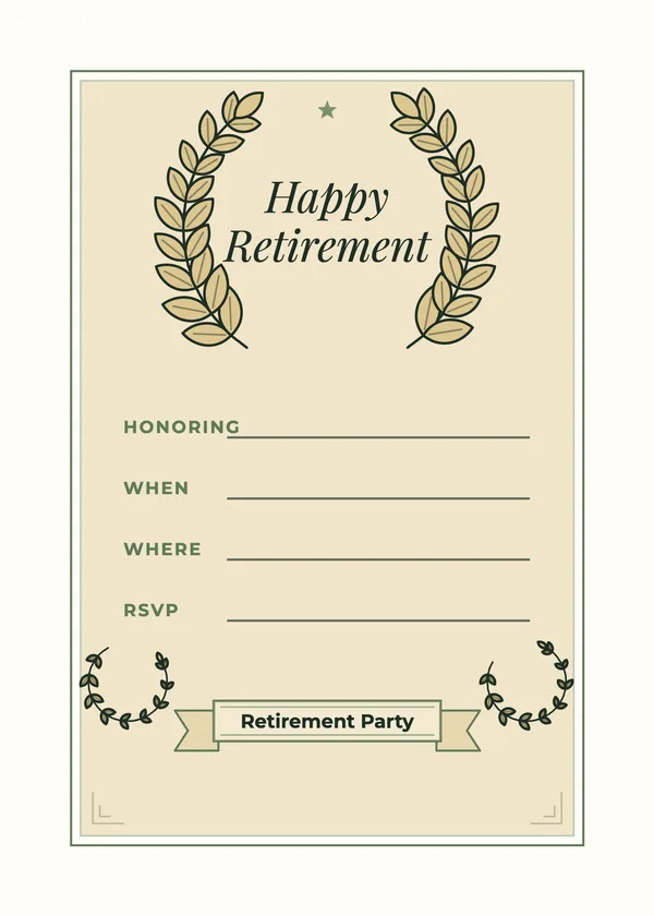 Fill-in Laurel — Fill-in-the-Blank retirement invitation
