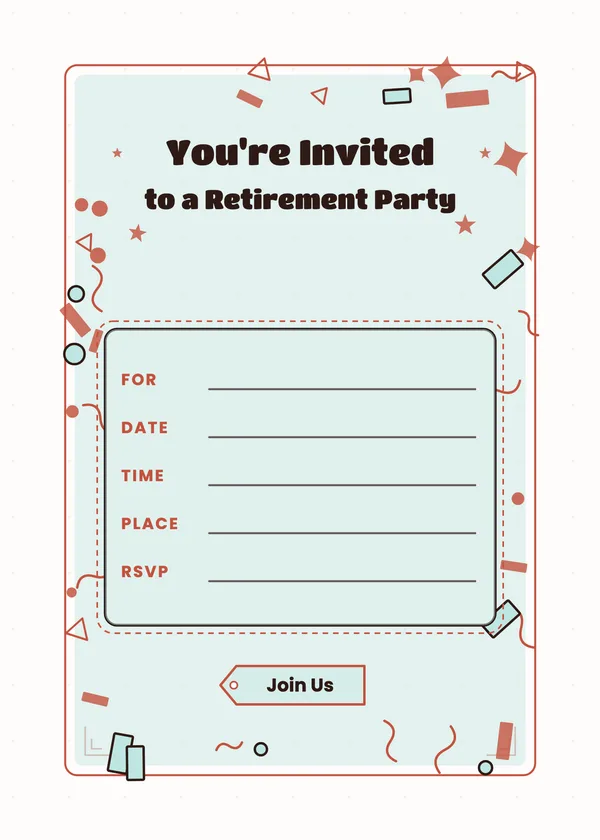Fill-in Confetti — Fill-in-the-Blank retirement invitation