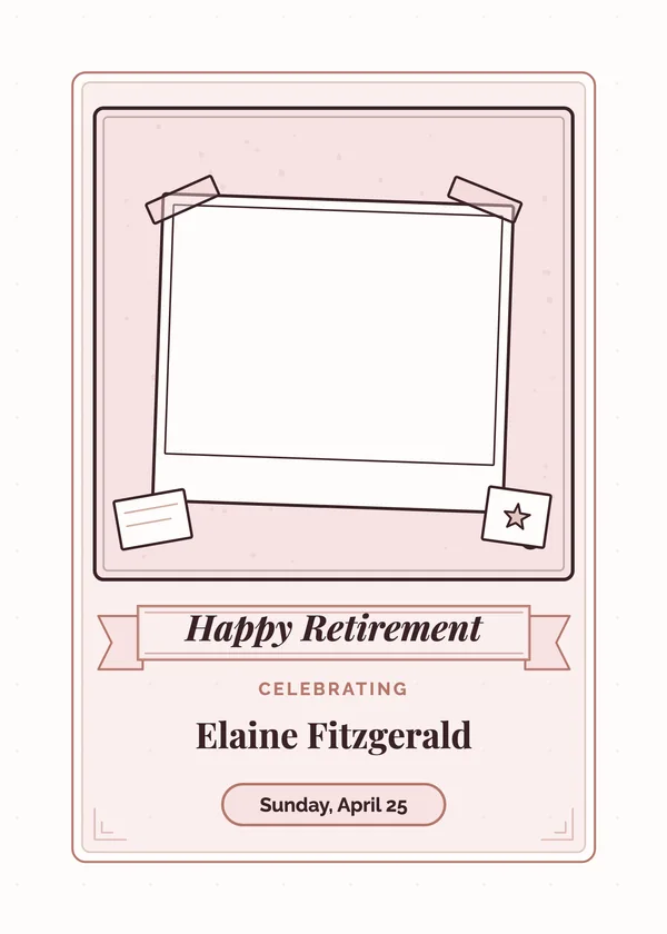 Polaroid Corkboard — Photo retirement invitation with a photo window