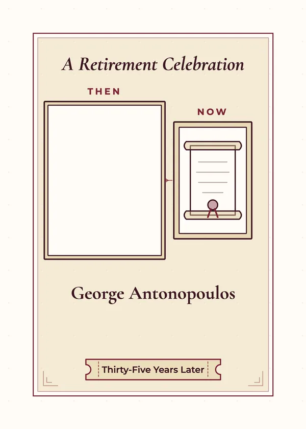 Then & Now — Photo retirement invitation with a photo window