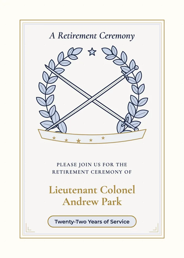 Crossed Sabers — Military Retirement Ceremony retirement invitation