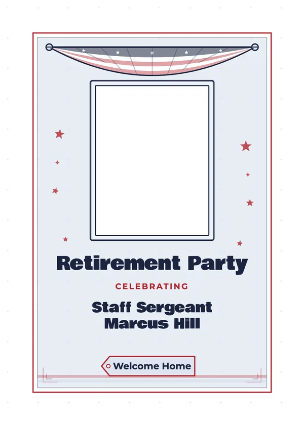 Welcome Home — Military Retirement Party retirement invitation with a photo window