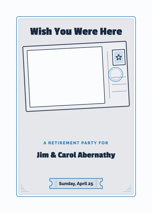 Wish You Were Here — Beach & Tropical retirement invitation with a photo window