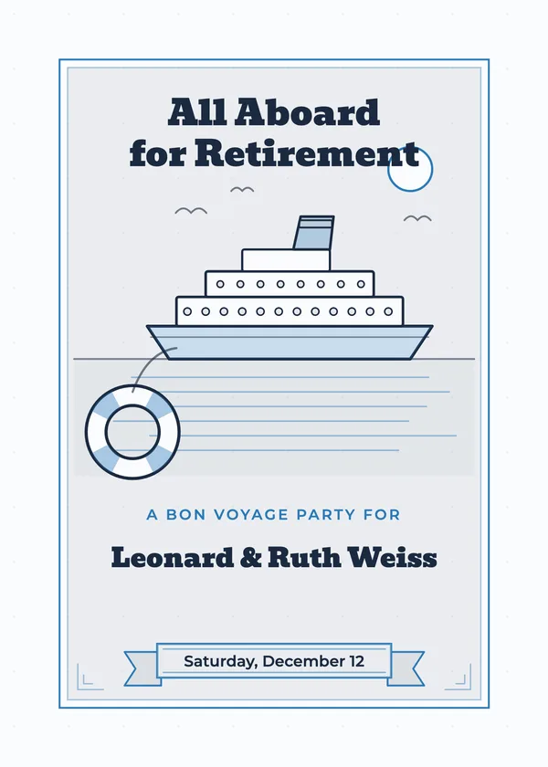 All Aboard for Retirement — Travel & Cruise retirement invitation
