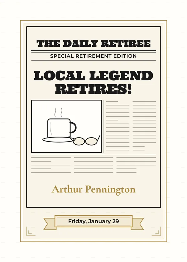 The Daily Retiree — Vintage Newspaper retirement invitation