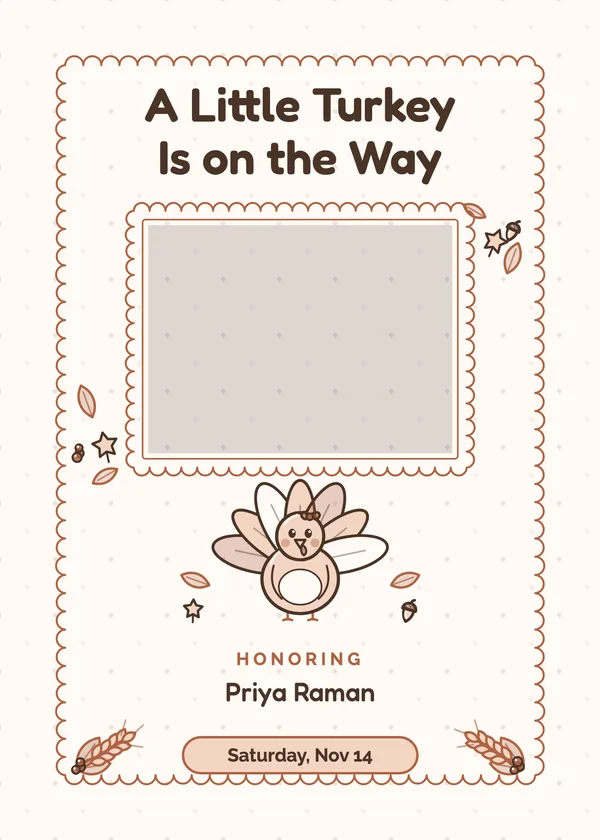 Little Turkey — Thanksgiving Baby Shower Thanksgiving invitation with a photo window