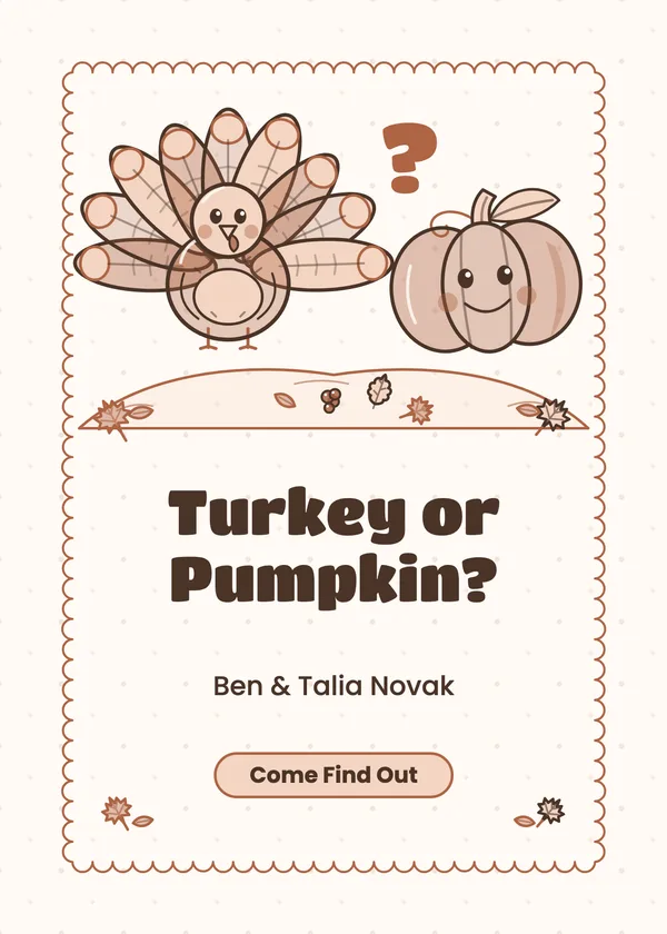 Turkey or Pumpkin — Thanksgiving Gender Reveal Thanksgiving invitation
