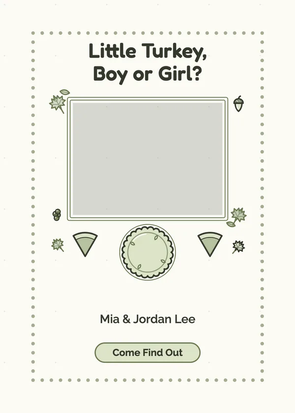 Boy or Girl Pie — Thanksgiving Gender Reveal Thanksgiving invitation with a photo window