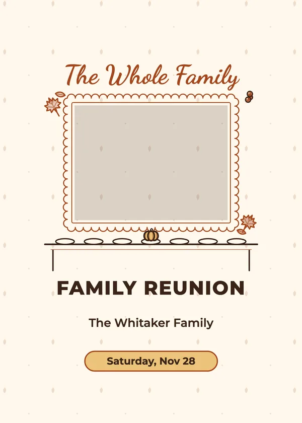 Whole Family — Family Reunion & Open House Thanksgiving invitation with a photo window