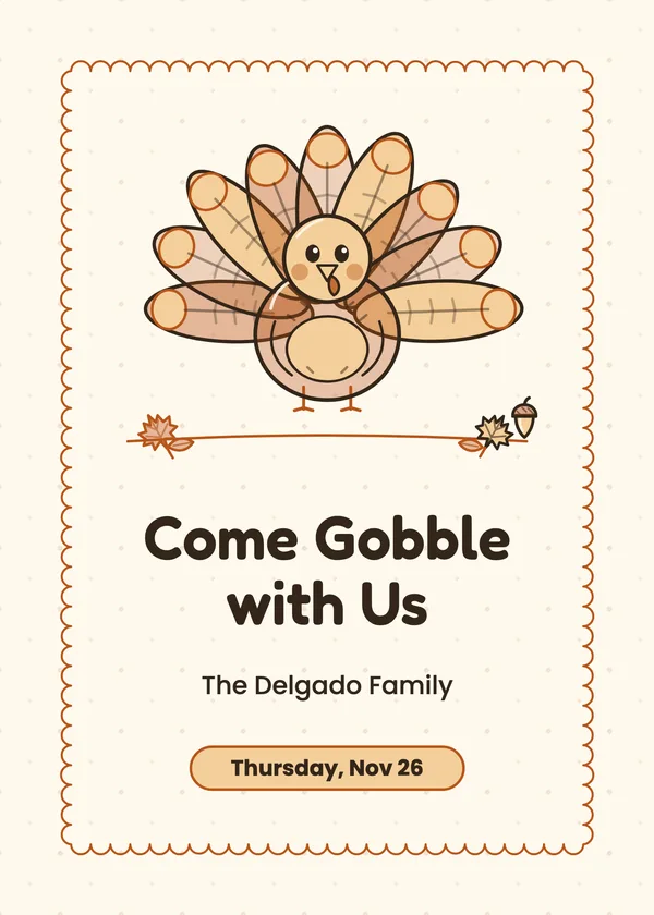 Cartoon Turkey — Classic Turkey Dinner Thanksgiving invitation