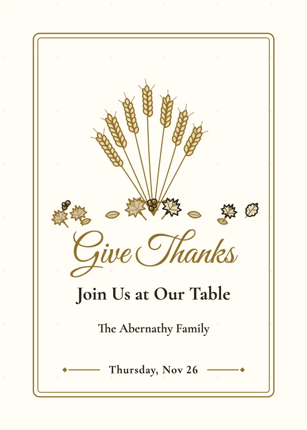 Give Thanks Wheat — Gather & Give Thanks Thanksgiving invitation
