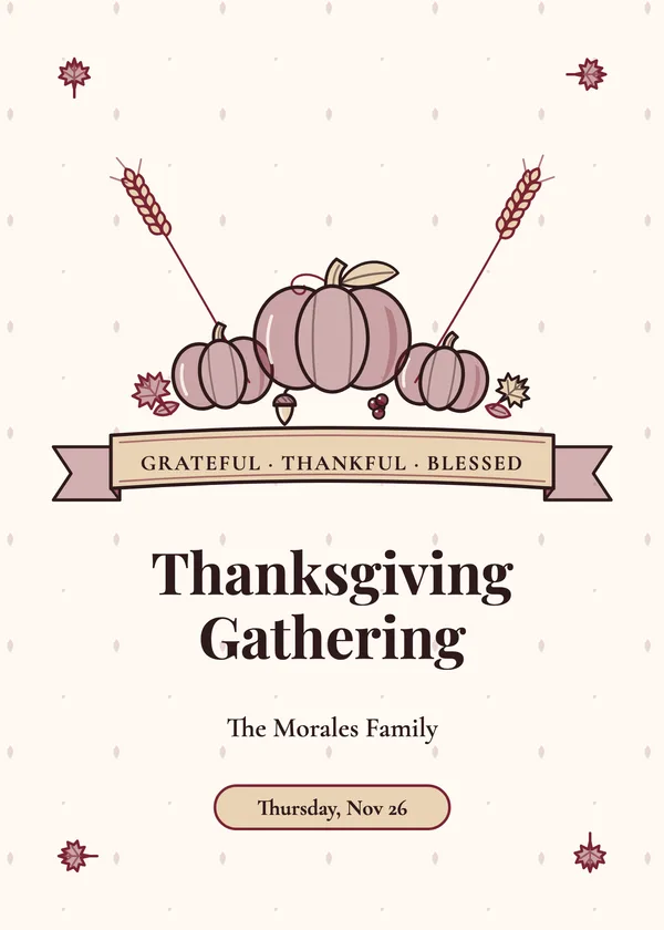 Grateful Banner — Gather & Give Thanks Thanksgiving invitation