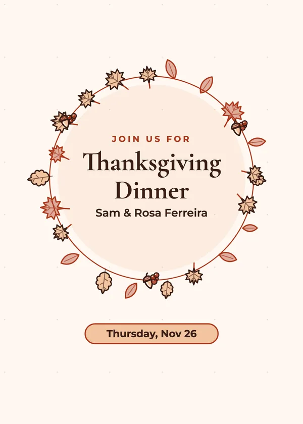 Leaf Wreath — Autumn Leaves & Wreath Thanksgiving invitation