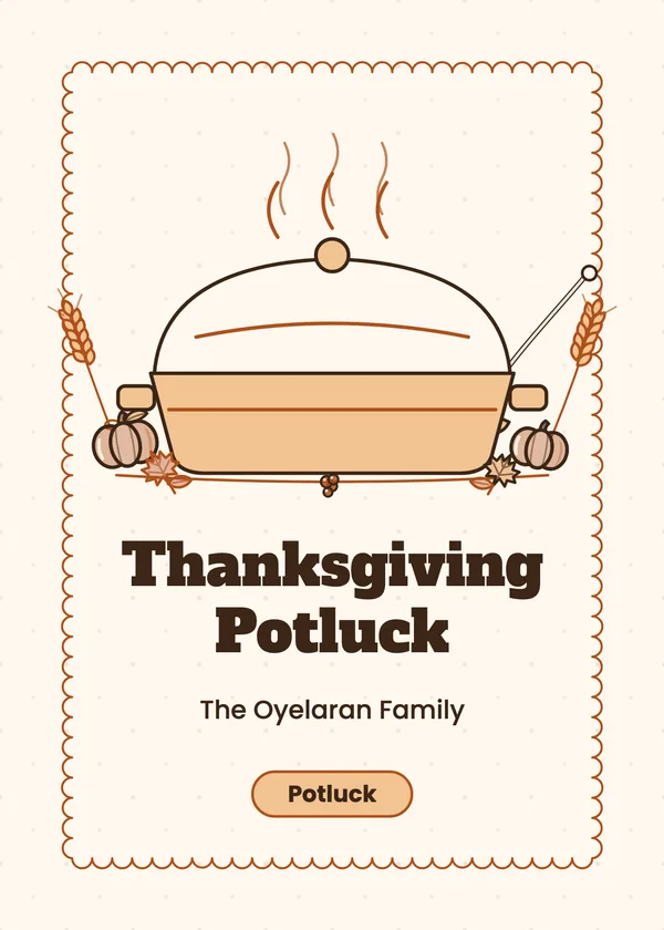 Casserole — Thanksgiving Potluck Thanksgiving invitation