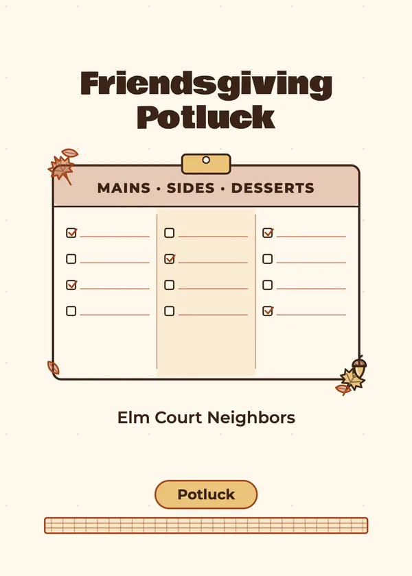 Sign-Up Card — Thanksgiving Potluck Thanksgiving invitation