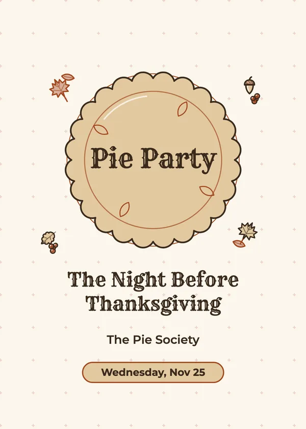 Lettered Pie — Pie Party Thanksgiving invitation