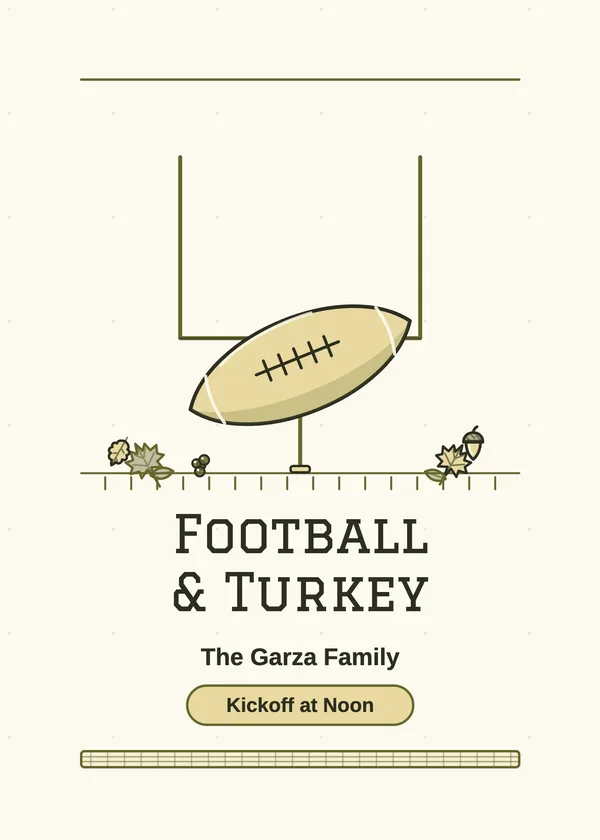 Football & Goalposts — Football & Turkey Thanksgiving invitation