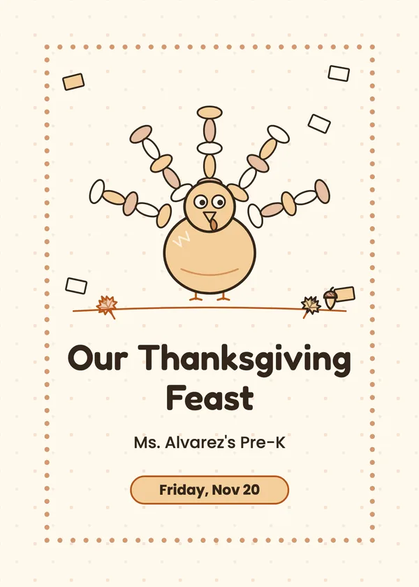 Paper-Chain Turkey — Classroom & Preschool Feast Thanksgiving invitation