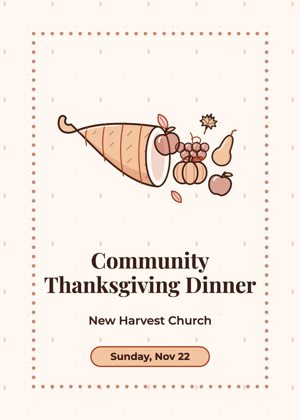 Community Cornucopia — Church Thanksgiving Dinner Thanksgiving invitation