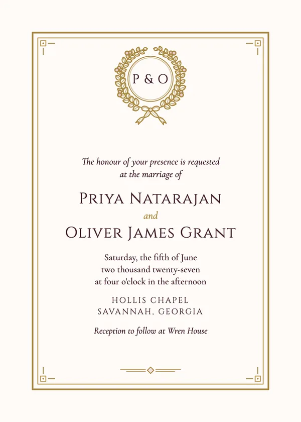 Double Rule Crest — Engraved & Crest wedding invitation