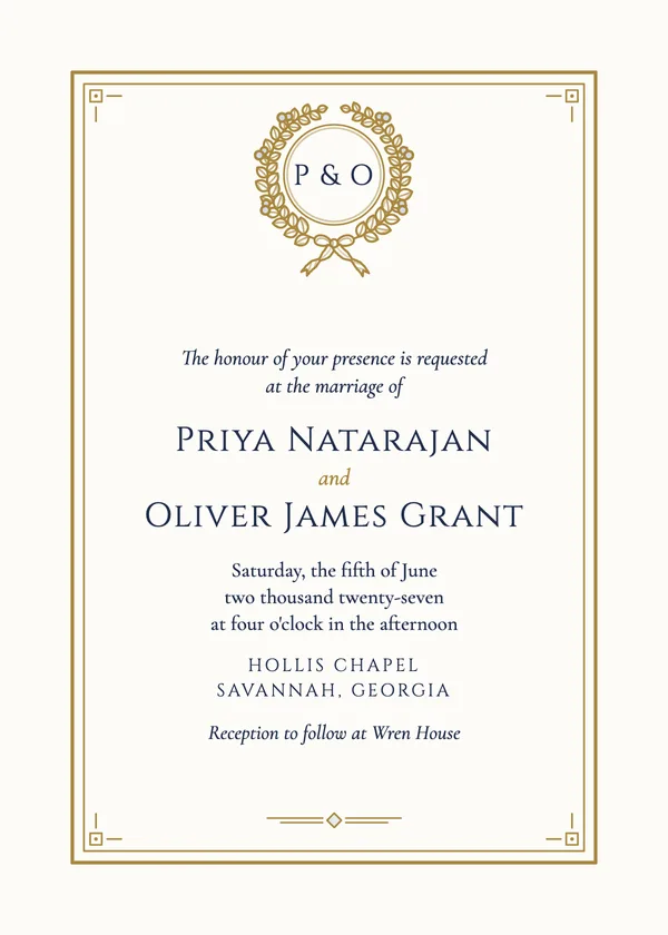 Double Rule Crest — Engraved & Crest wedding invitation