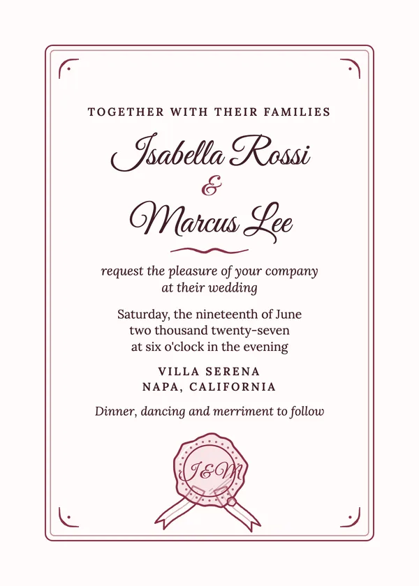 Seal Script — Calligraphy Script wedding invitation