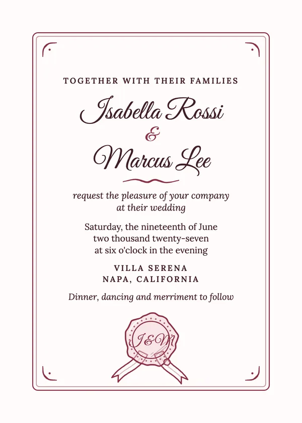Seal Script — Calligraphy Script wedding invitation