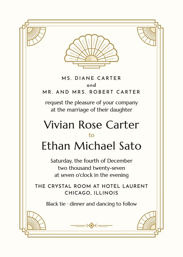 Gatsby Fan — Black Tie & Art Deco wedding invitation