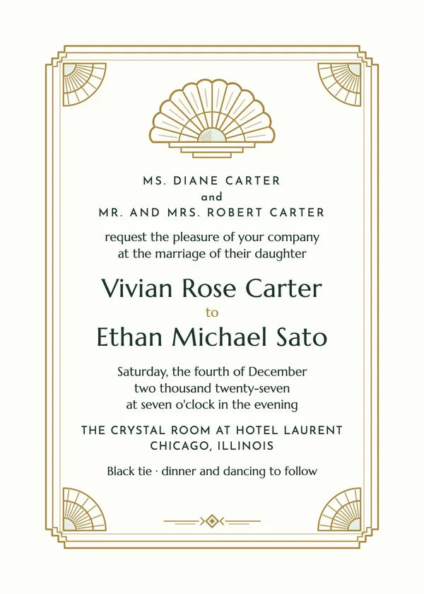 Gatsby Fan — Black Tie & Art Deco wedding invitation