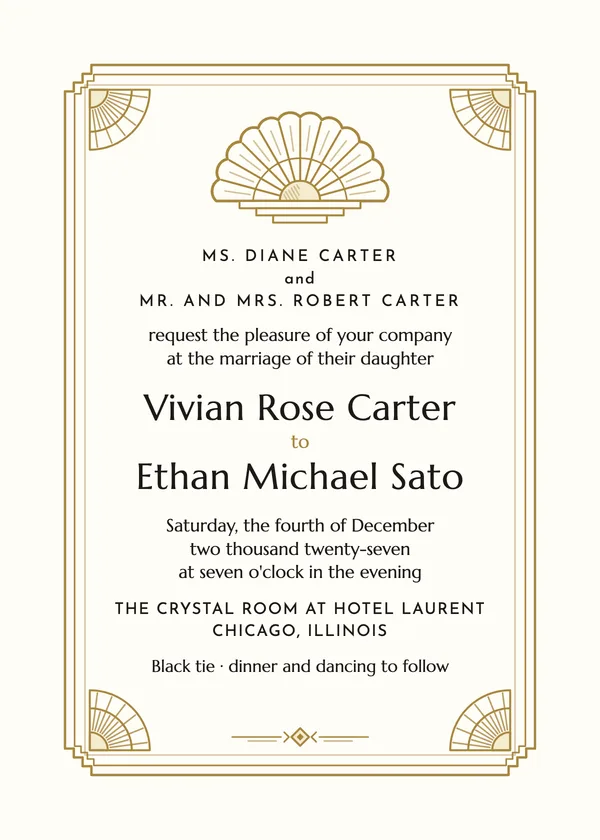 Gatsby Fan — Black Tie & Art Deco wedding invitation