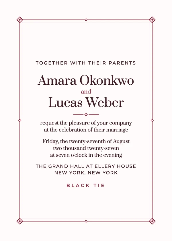 Black Tie Minimal — Black Tie & Art Deco wedding invitation