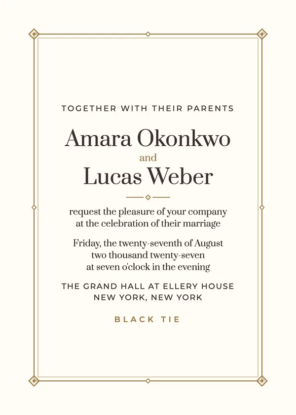 Black Tie Minimal — Black Tie & Art Deco wedding invitation
