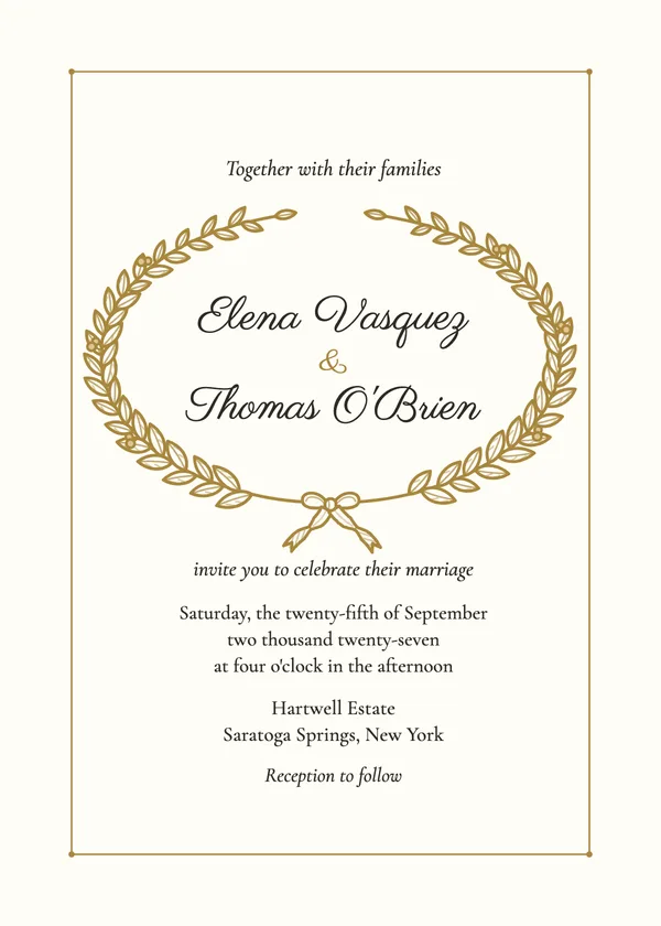 Laurel Wreath — Ivory & Gold Laurel wedding invitation