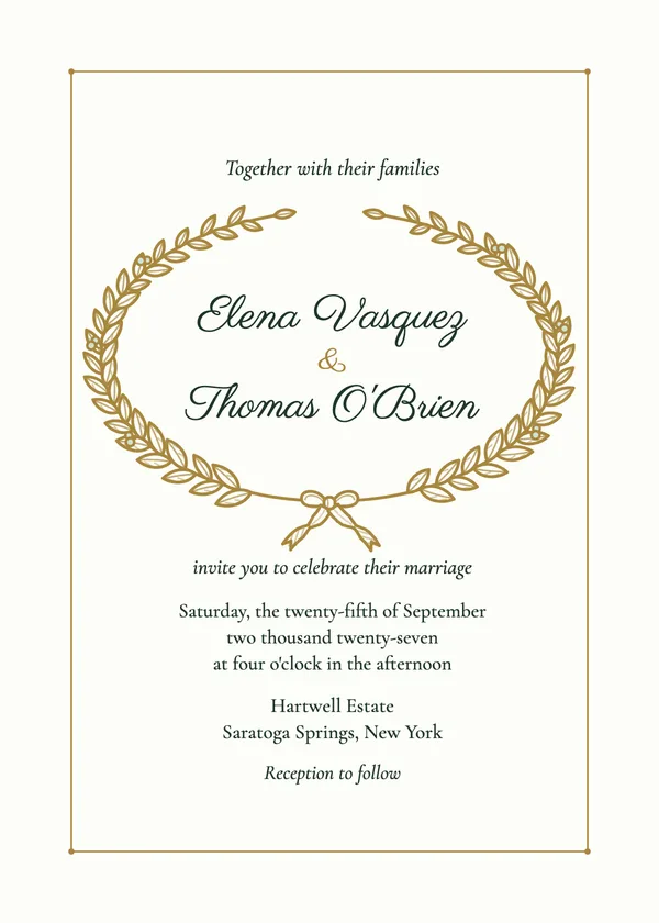Laurel Wreath — Ivory & Gold Laurel wedding invitation