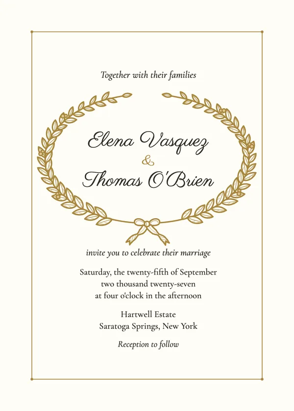 Laurel Wreath — Ivory & Gold Laurel wedding invitation